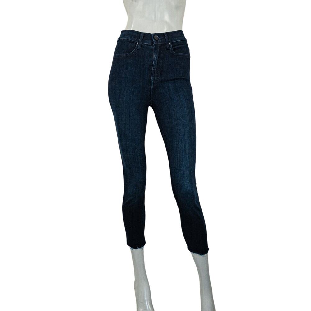 AYR Women's High Rise Skinny Jeans raw ankle crop hem in indigo size 26